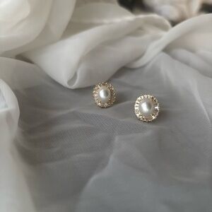 Gold and Pearl Stud Earrings